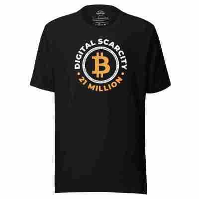 Digital Scarcity 21 Million BTC Features Bitcoin T-shirt – 100% Cotton