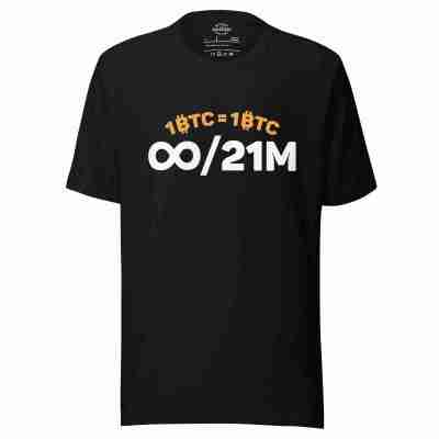 1 BTC = 1 BTC Infinity/21M Bitcoin T-shirt – 100% Cotton